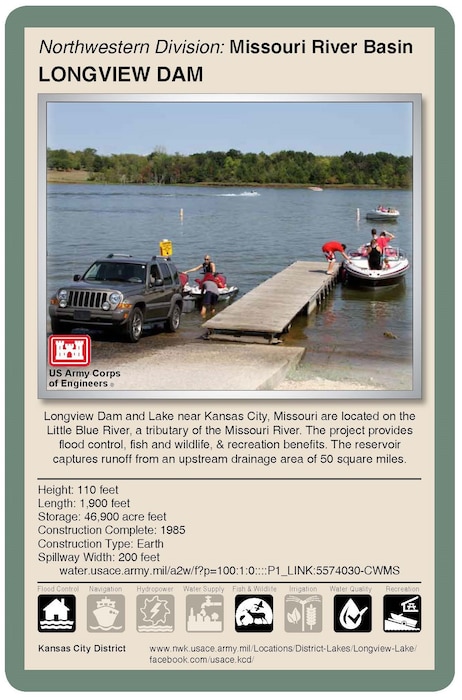 Living with dams is a shared responsibility and requires constant assessment, continuous communication and engagement with local public and emergency management agencies. The Kansas City District, U.S. Army Corps of Engineers, operates and manages 18 dams in Missouri, Kansas, Nebraska and Iowa. Flood control serves as the primary purpose of these dams. Corps reservoirs provide many other benefits including recreation activities.