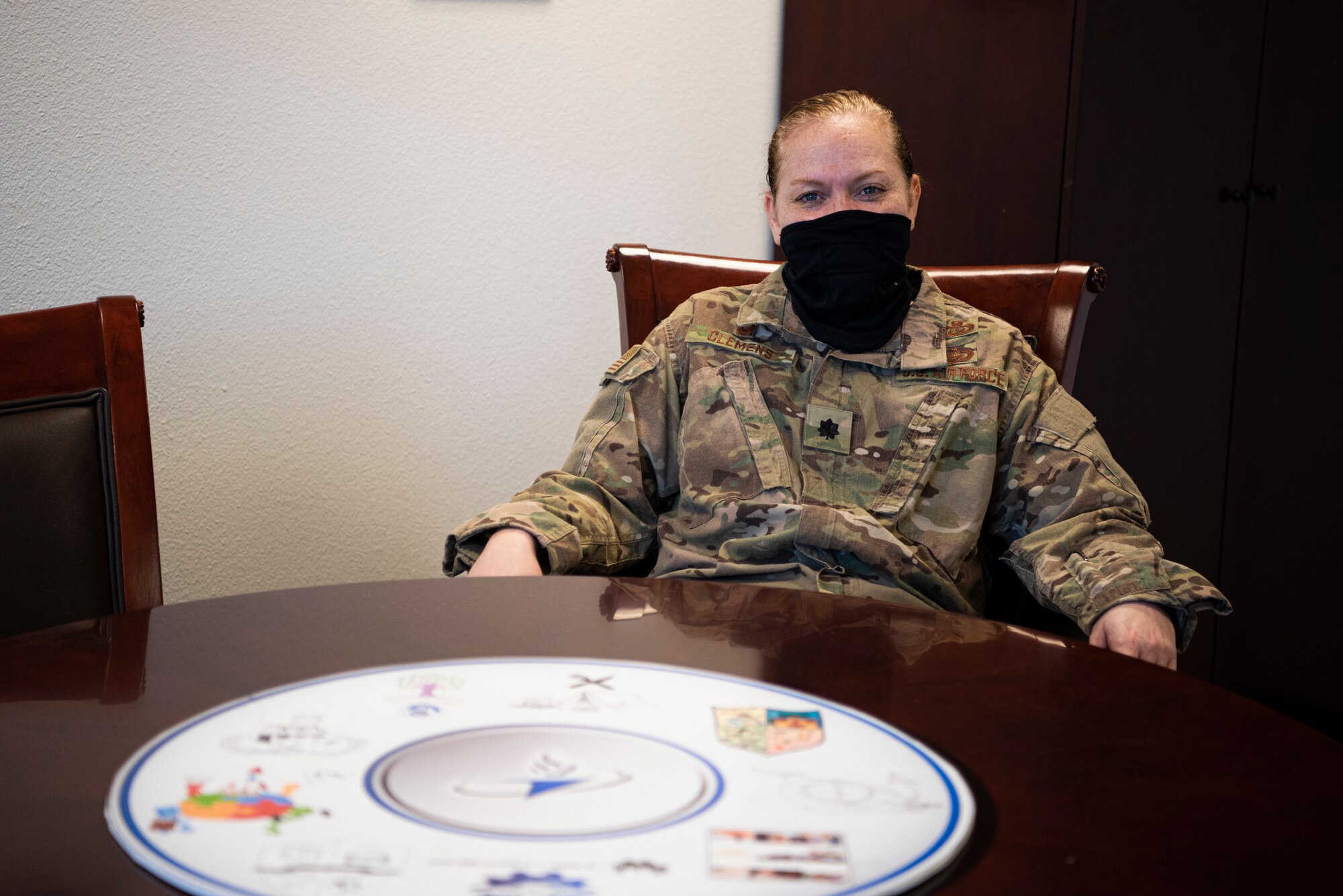 Lt. Col. Nancy Clemens, 30th Force Support Squadron commander, sits in her office May 21, 2020, at Vandenberg Air Force Base, Calif. While the 30th FSS closed many of their facilities or adjusted their hours of operation to minimize the spread of COVID- 19, their essential offices, such as the Military Personnel Flight have remained open. (U.S. Air Force photo by Senior Airman Hanah Abercrombie)
