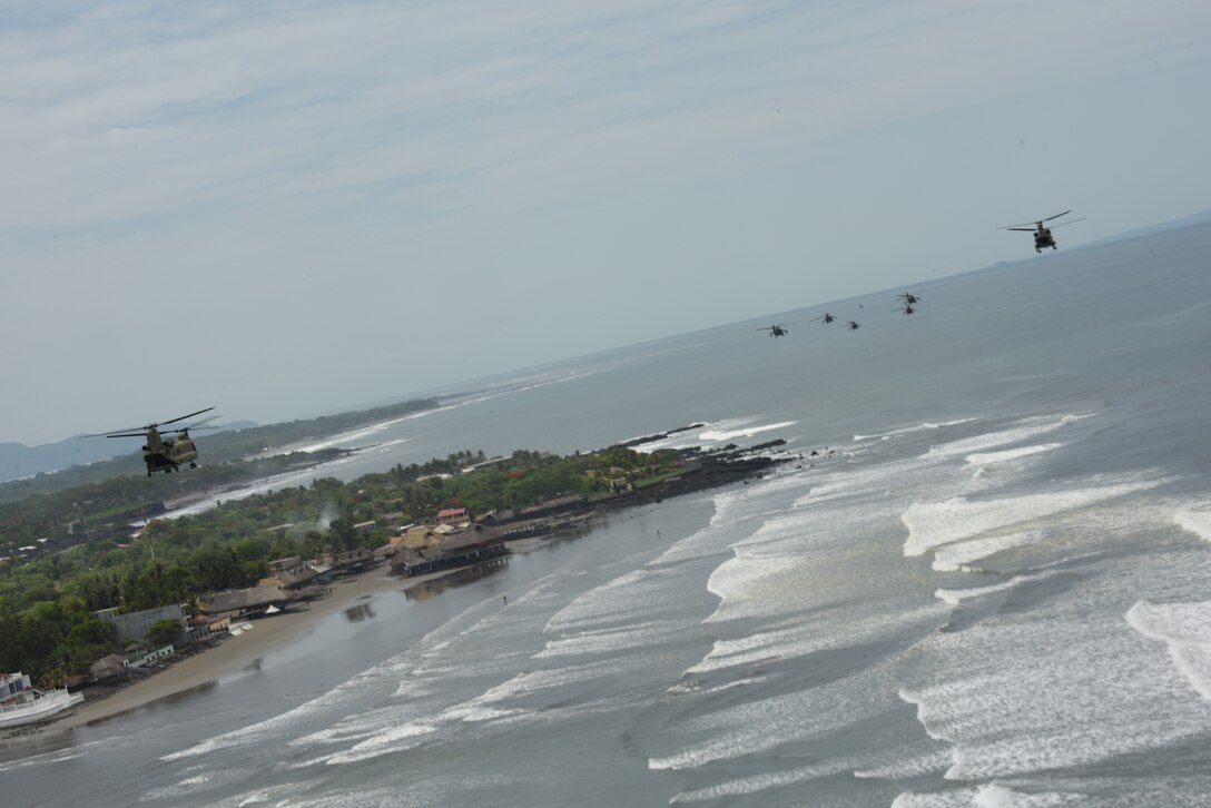 U.S. Army aircraft assigned to the 1st Battalion, 228th Aviation Regiment perform in-flight formation movements as part of a Battalion Continuity of Operations (COOP) training exercise over Honduras and El Salvador, May 28, 2020