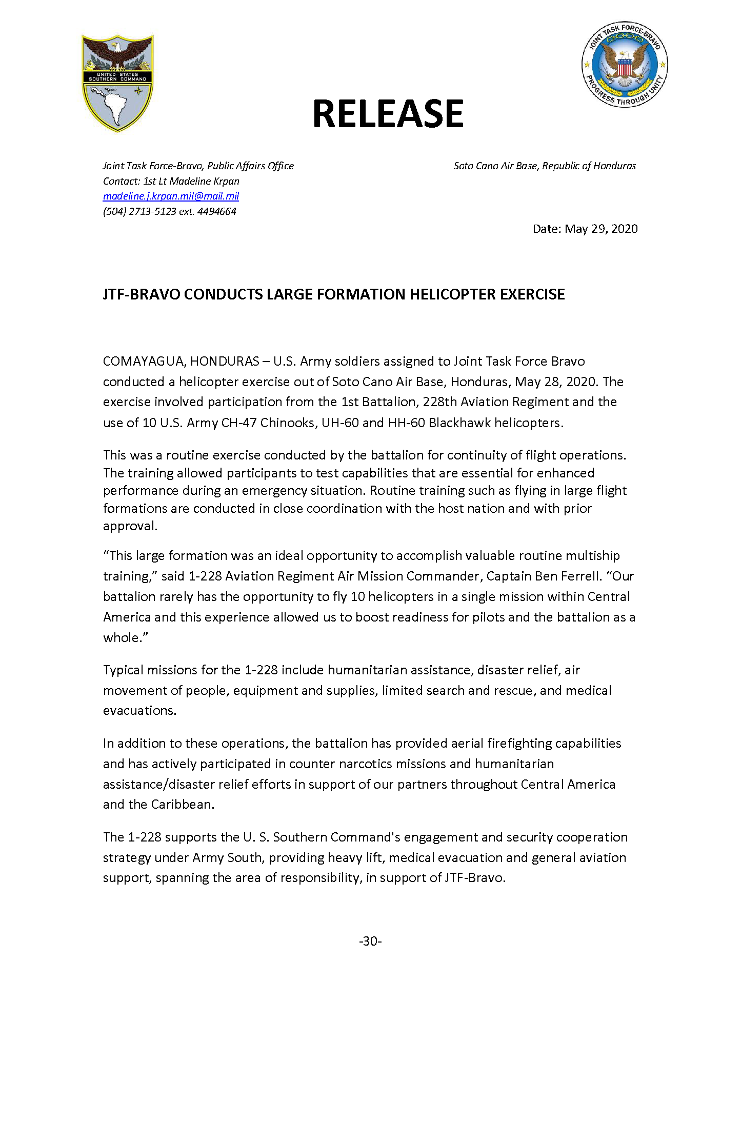 Jtf Bravo Conducts Large Formation Helicopter Exercise U S Southern Command News