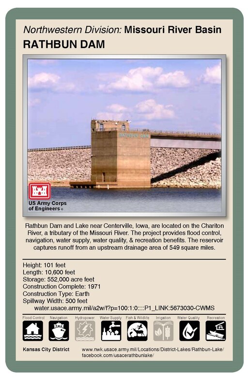 Living with dams is a shared responsibility and requires constant assessment, continuous communication and engagement with local public and emergency management agencies. The Kansas City District, U.S. Army Corps of Engineers, operates and manages 18 dams in Missouri, Kansas, Nebraska and Iowa. Flood control serves as the primary purpose of these dams. Corps reservoirs provide many other benefits including recreation activities.