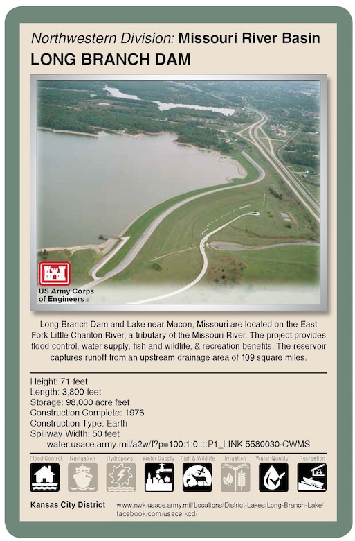 Living with dams is a shared responsibility and requires constant assessment, continuous communication and engagement with local public and emergency management agencies. The Kansas City District, U.S. Army Corps of Engineers, operates and manages 18 dams in Missouri, Kansas, Nebraska and Iowa. Flood control serves as the primary purpose of these dams. Corps reservoirs provide many other benefits including recreation activities.