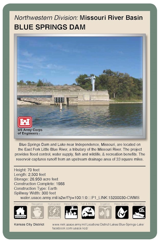 Living with dams is a shared responsibility and requires constant assessment, continuous communication and engagement with local public and emergency management agencies. The Kansas City District, U.S. Army Corps of Engineers, operates and manages 18 dams in Missouri, Kansas, Nebraska and Iowa. Flood control serves as the primary purpose of these dams. Corps reservoirs provide many other benefits including recreation activities.