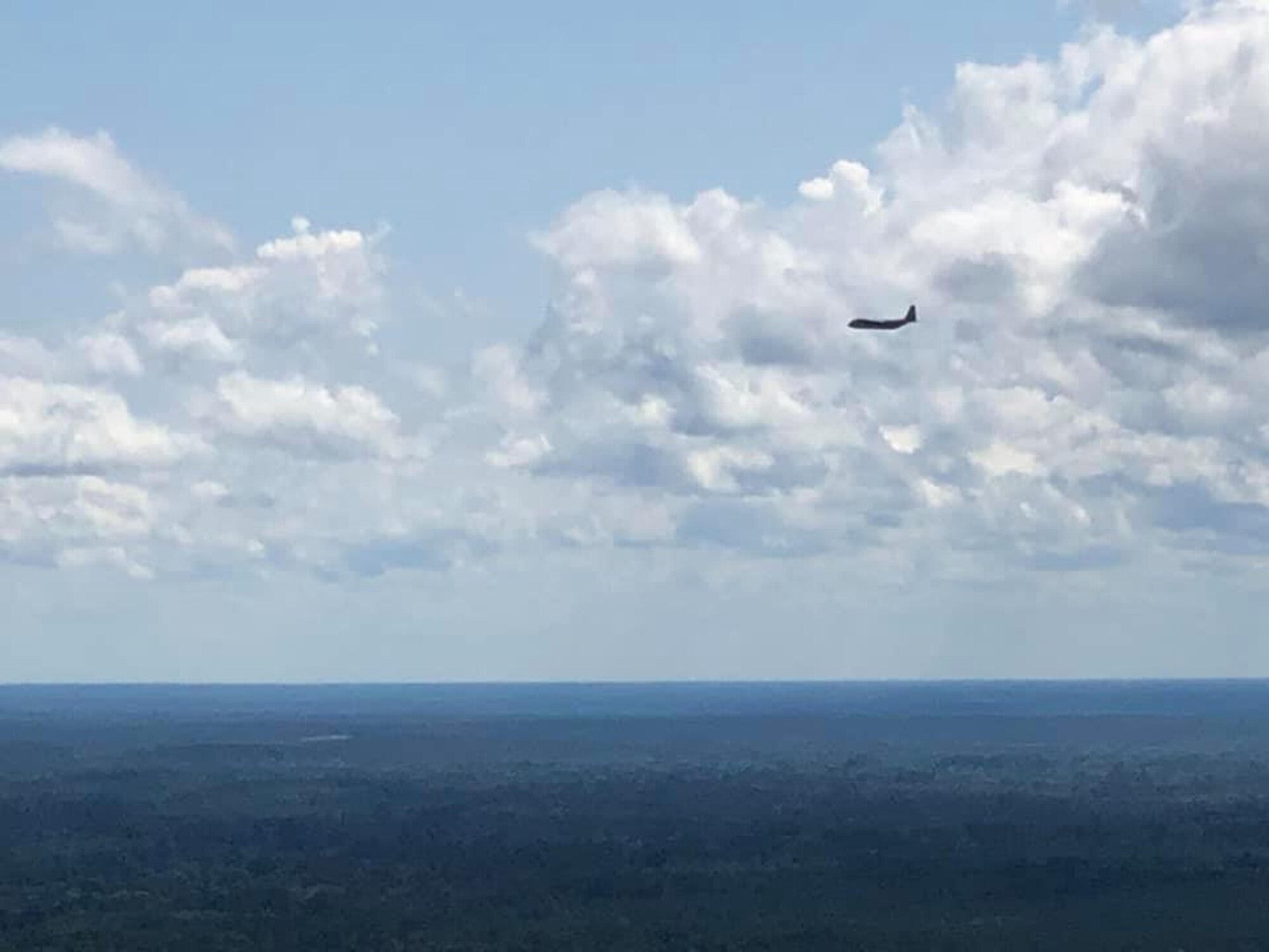 A C-130J Super Hercules aircraft from Little Rock Air Force Base, Arkansas, flies over Geronimo Drop Zone in support of airborne operations at the Joint Readiness Training Center in Fort Polk, Louisiana, May 26, 2020. As training environments across the Department of Defense adjust operations to fit a new abnormal, LRAFB continues to provide rapid global mobility support in a world influenced by the outbreak of COVID-19. (Courtesy photo)