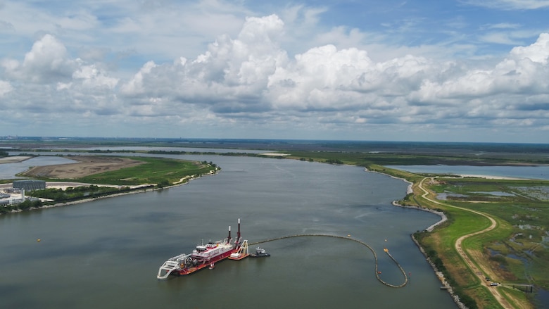 The Dredge Chatry of Weeks Marine is shown deepening the inner harbor of the Savannah River May 28, 2020, as part of the Savannah Harbor Expansion Project. The project is on schedule for completion in January 2022.