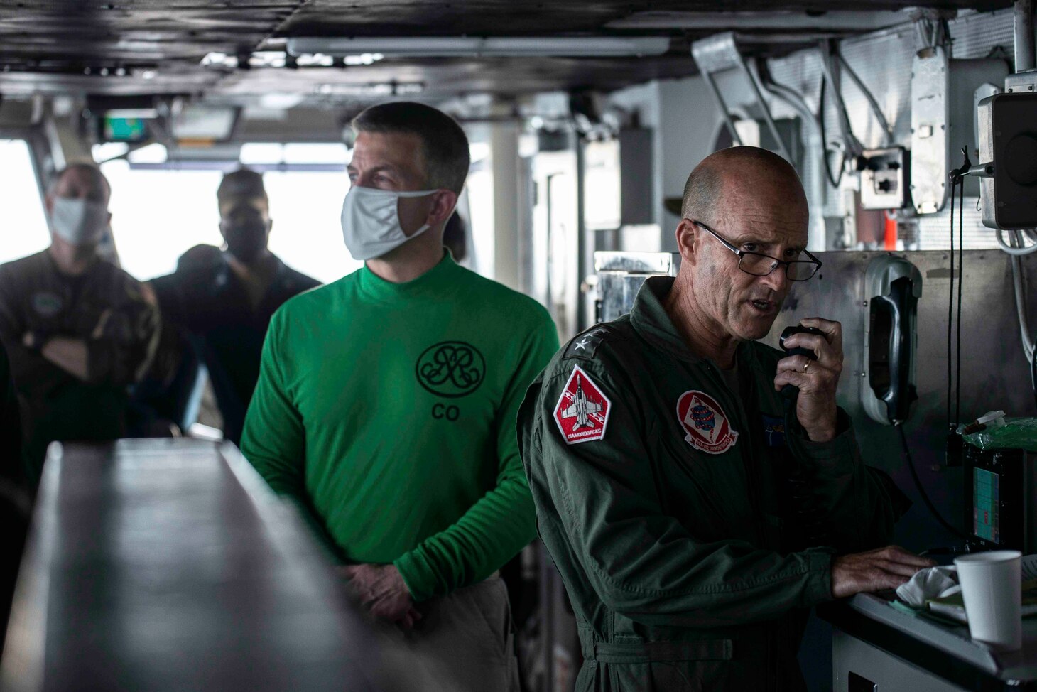 PHILIPPINE SEA (May 30, 2020) Commander, U.S. 7th Fleet, Vice Adm. William R. Merz speaks with the crew of the Navy’s forward-deployed aircraft carrier USS Ronald Reagan (CVN 76) on the ship’s 1MC during a scheduled visit. During the visit, Merz talked with Sailors about the health of the force and observed the ship’s operational readiness. Ronald Reagan, the flagship of Carrier Strike Group 5, provides a combat-ready force that protects and defends the United States, as well as the collective maritime interests of its allies and partners in the Indo-Pacific region.
