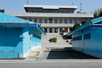 Conference row "blue buildings" at the Joint Security Area that are the point of conversation between North Korea and South Korea.