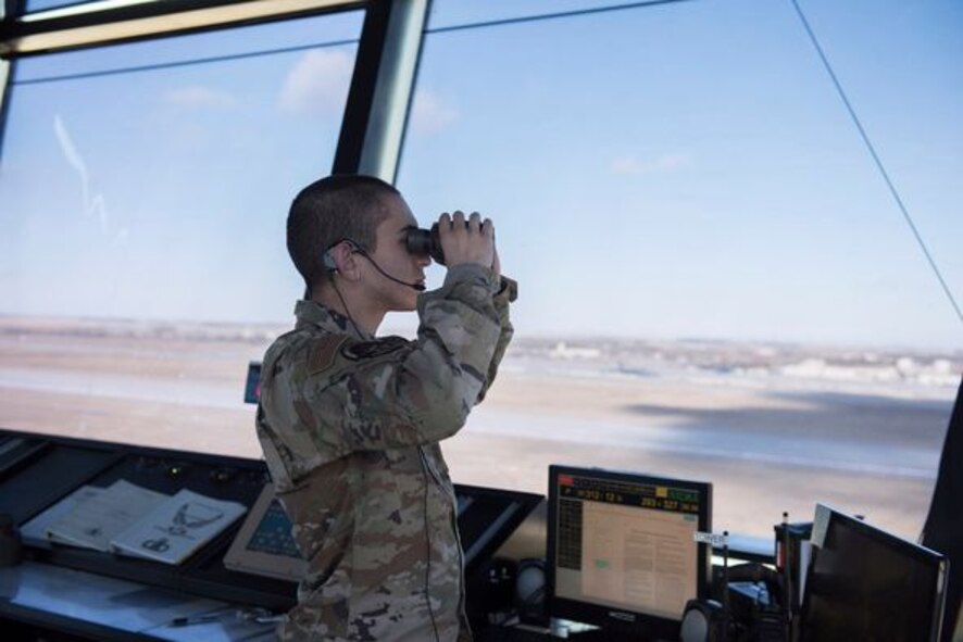 Airman 1st Class John Schmidt is an air traffic control apprentice with the 5th Operational Support Squadron. He works with his supervisors to learn how to effectively direct B-52s in their daily operations.