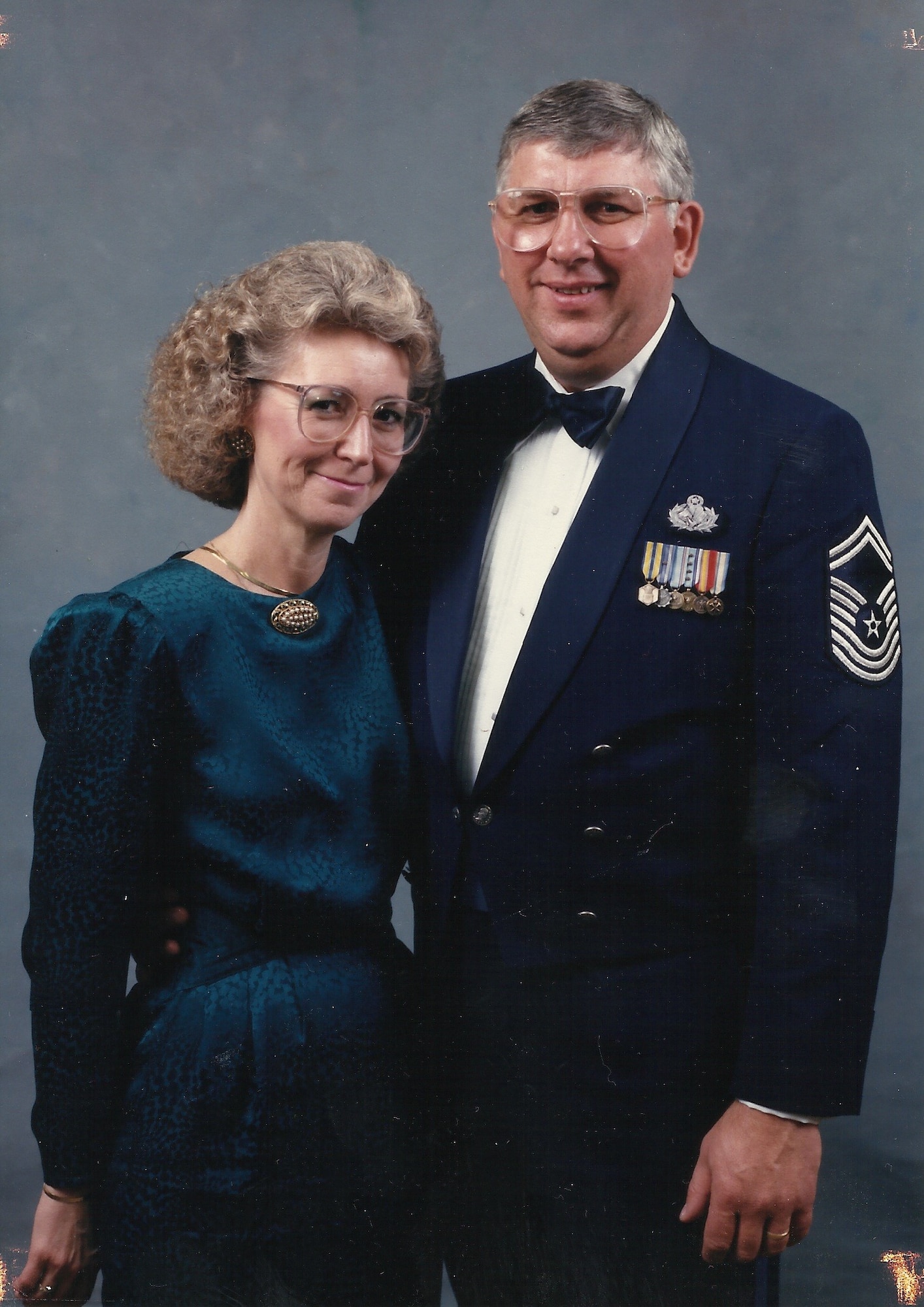 Chief Master Sgt. John Konietzko (ret) poses for a photo with his wife, Kay at a formal military event. (Courtesy Photo)