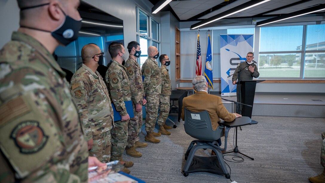 The two finalists from the S3 event progressed on to represent AFGSC and pitch their ideas at the 2021 Air Force Spark Tank competition. (U.S. Air Force photo by Staff Sgt. Philip Bryant)