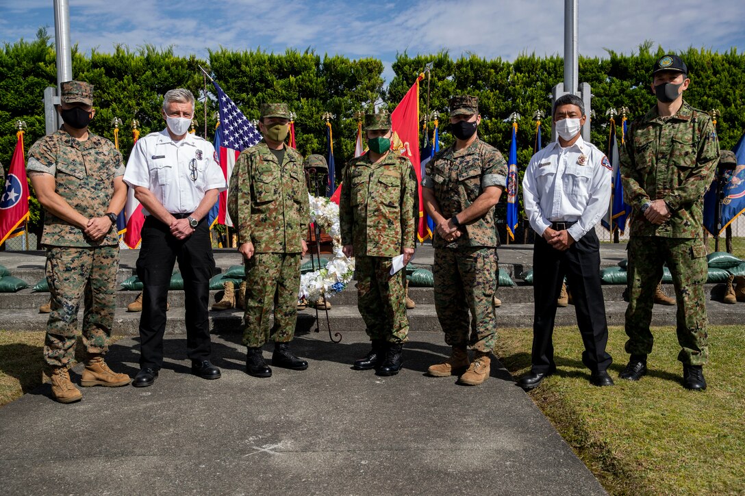 Members from Combined Arms Training Center (CATC) Camp Fuji and Takigahara Garrison participate and attend the Annual Fire Memorial at Camp Fuji, Japan, Oct. 16, 2020.