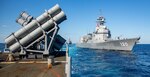 The Japanese Asahi-class destroyer Shiranui (DD 120) sails in formation with the Ticonderoga-class guided-missile cruiser USS Shiloh (CG 67) during Keen Sword 21.