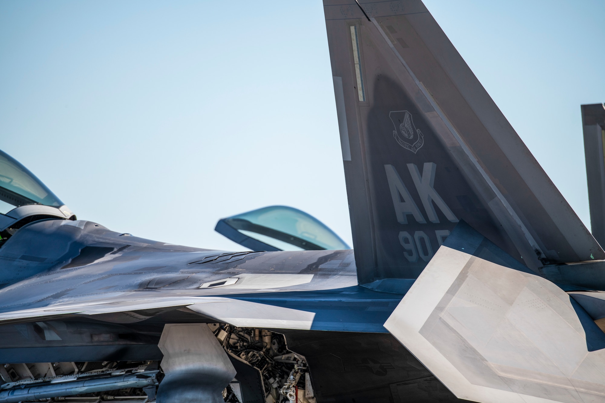 An F-22 Raptor assigned to the 90th Fighter Squadron from Joint Base Elmendorf-Richardson, Alaska, arrives at Tyndall Air Force Base, Florida, Oct. 30, 2020. The Raptor performs both air-to-air and air-to-ground missions allowing full realization of operational concepts vital to the 21st-century Air Force. (U.S. Air Force photo by Airman 1st Class Tiffany Price)