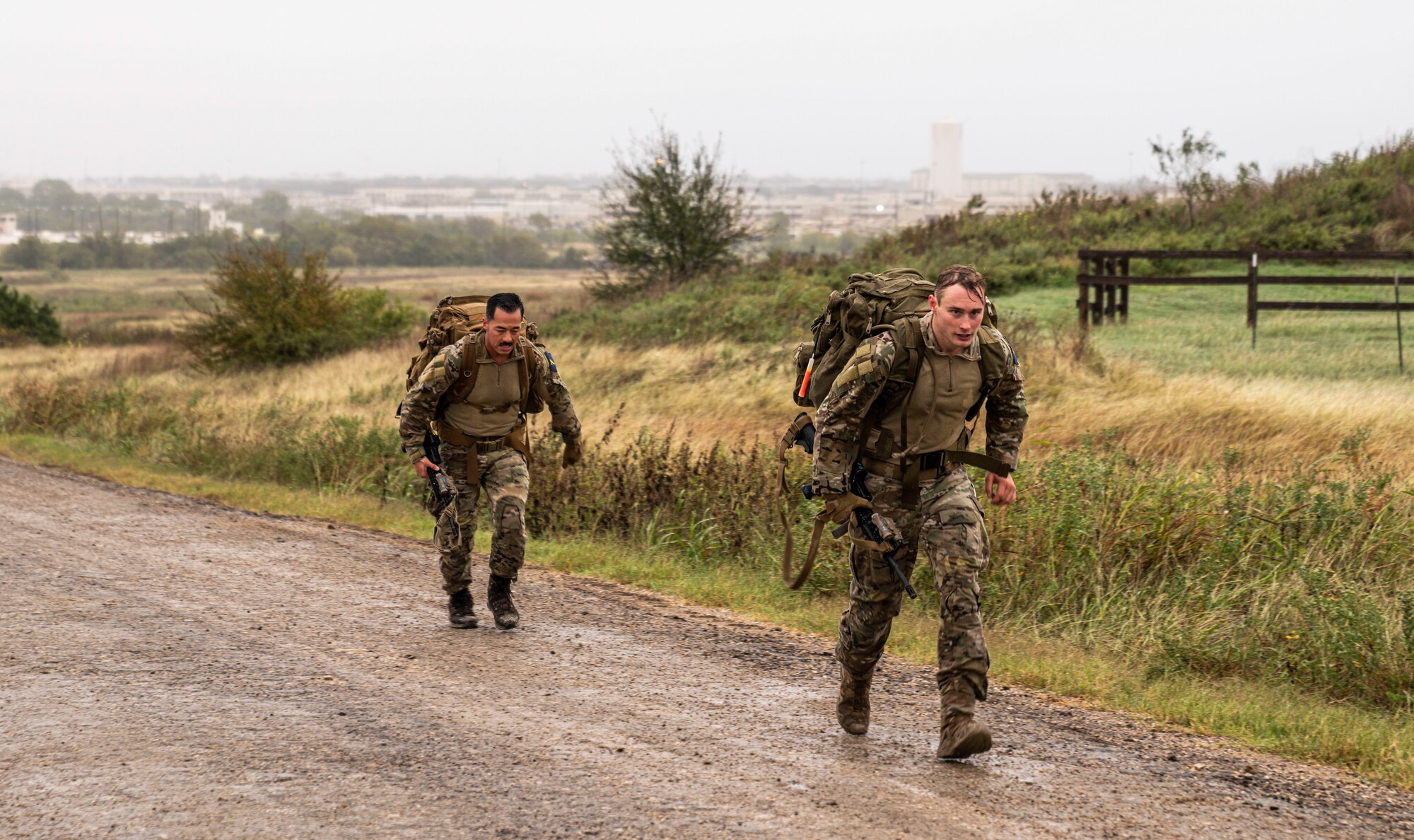Airmen running down road