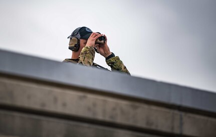 Tech. Sgt. Jeremy Miter, a 274th Air Support Operations Squadron joint terminal attack controller, controls aircraft during Exercise Bold Quest 20.2 at Muscatatuck Urban Training Center near Butlerville, Indiana, Oct. 28, 2020. Led by the Joint Staff, Bold Quest is a multinational exercise that demonstrates a joint capability to link sensors to shooters across air, land, sea, space and cyberspace.