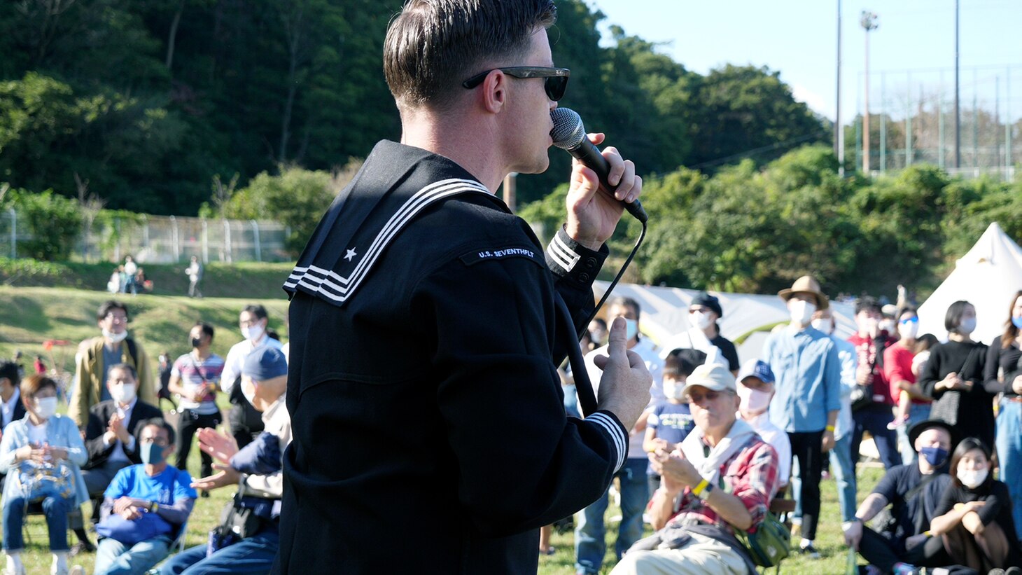IKEGO, Japan - Musicians with the U.S. 7th Fleet Band Orient Express Popular Music Group play at the Ikego Forest Music Festival at Ikego Natural Forest Park Oct. 24, 2020. The 7th Fleet Band, established in 1948, provides musical support for ships, military bases, foreign dignitaries, and many community relations events throughout the Indo-Pacific.