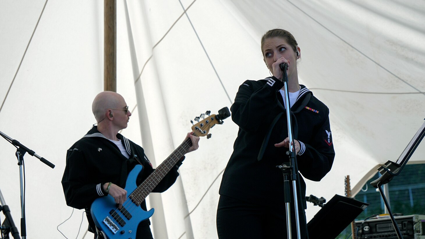 IKEGO, Japan - Musicians with the U.S. 7th Fleet Band Orient Express Popular Music Group play at the Ikego Forest Music Festival at Ikego Natural Forest Park Oct. 24, 2020. The 7th Fleet Band, established in 1948, provides musical support for ships, military bases, foreign dignitaries, and many community relations events throughout the Indo-Pacific.