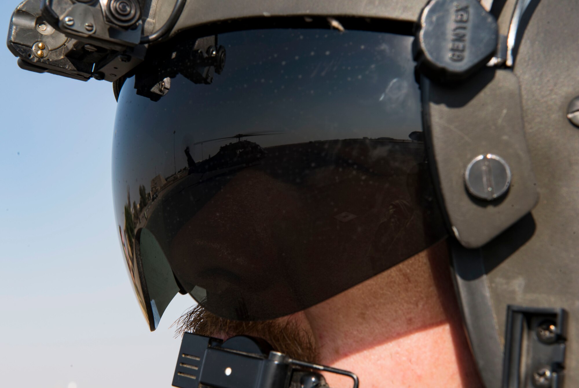 U.S. Army Sgt. James Hughes, Golf Company, 1st Battalion, 137th Aviation Regiment, 28th Expeditionary Combat Aviation Brigade flight medic, monitors a UH-60 Black Hawk helicopter prior to take-off at Ali Al Salem Air Base, Kuwait, Oct. 27, 2020.