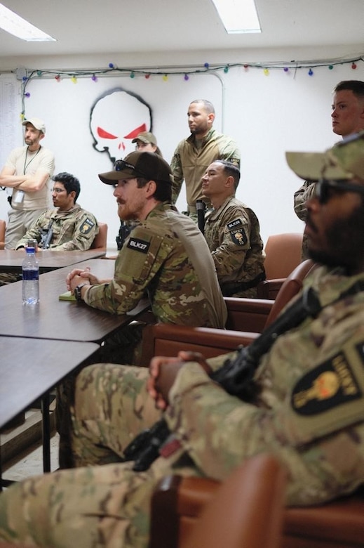 Members of OSI Expeditionary Detachment 2413, Task Force Black, receive their final operations briefing prior to the unit's End of Mission Oct. 28, 2020. (Photo by Ms. Lauren Ashe)