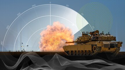 An illustration with an M1 Abrams tank firing.