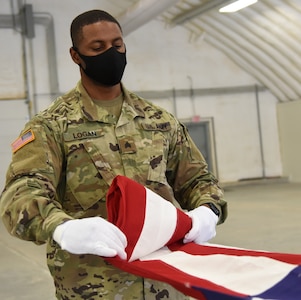 Virginia National Guard Soldiers assigned to the VNG Military Funeral Honors Program conduct a training session Oct. 22, 2020, at the State Military Reservation in Virginia Beach, Virginia.