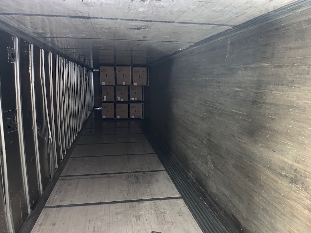 Some of the 55 hospital exam tables acquired Sept. 23, 2020, by the U.S. Agency for International Development from Defense Logistics Agency Disposition Services at Fort Bragg, North Carolina, await shipment to join the fight against COVID-19.