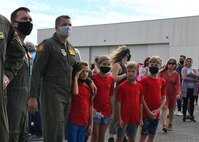 Lt. Col. Mark Jones, director of operations for the 16th Airlift Squadron, waits to greet Airmen returning from a deployment alongside service members and families, at Joint Base Charleston, S.C., Nov. 1, 2020. Airmen assigned to the 15th AS replaced Airmen assigned to the 16th AS, who were returning home after a 90-day deployment at Al Udeid Air Base, Qatar. Both squadrons fly and operate C-17 Globemaster IIIs assigned to the 437th Airlift Wing.
