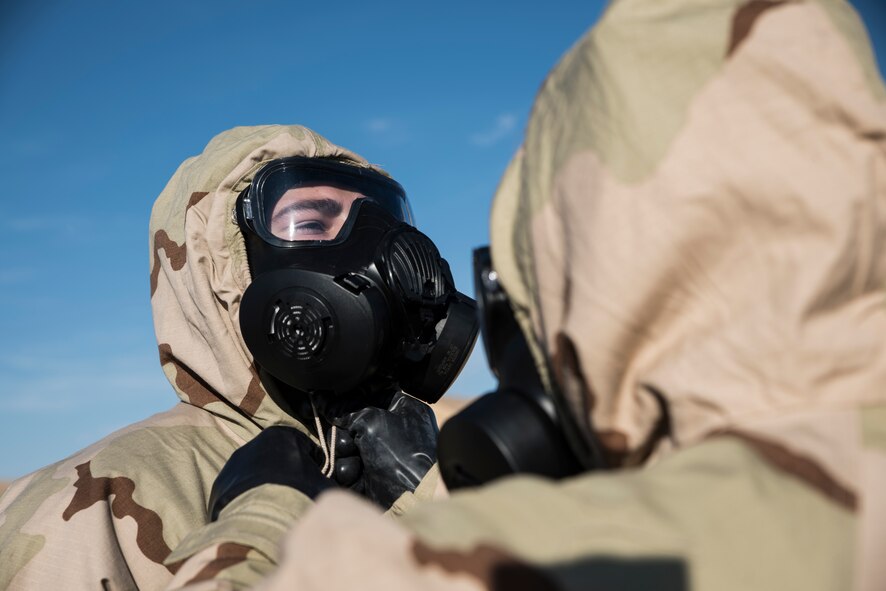 A photo of Airmen doing CBRNE training