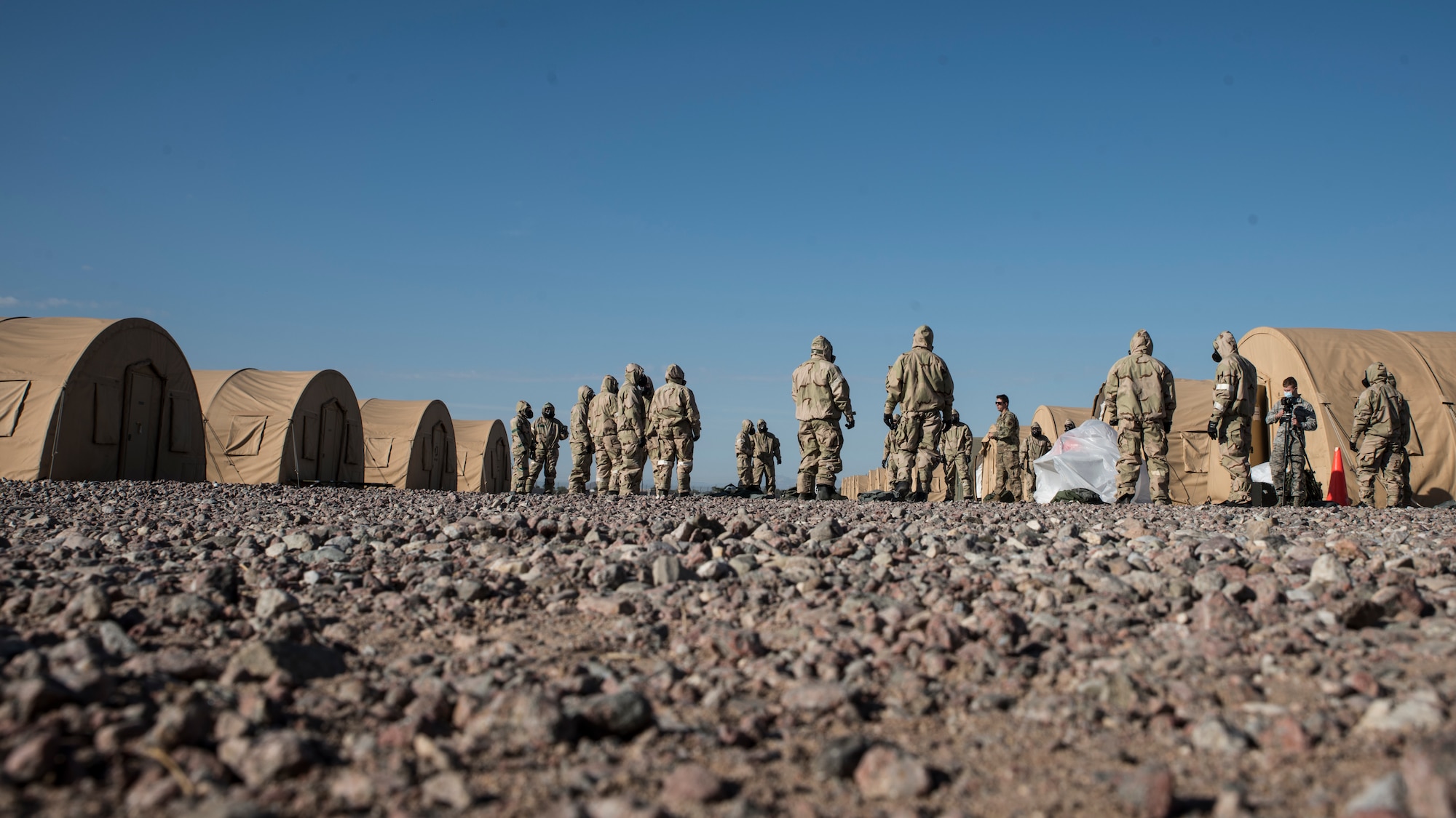 A photo of Airmen doing CBRNE training