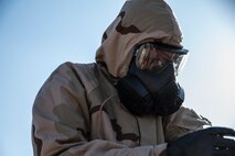 A photo of an Airman performing CBRNE training