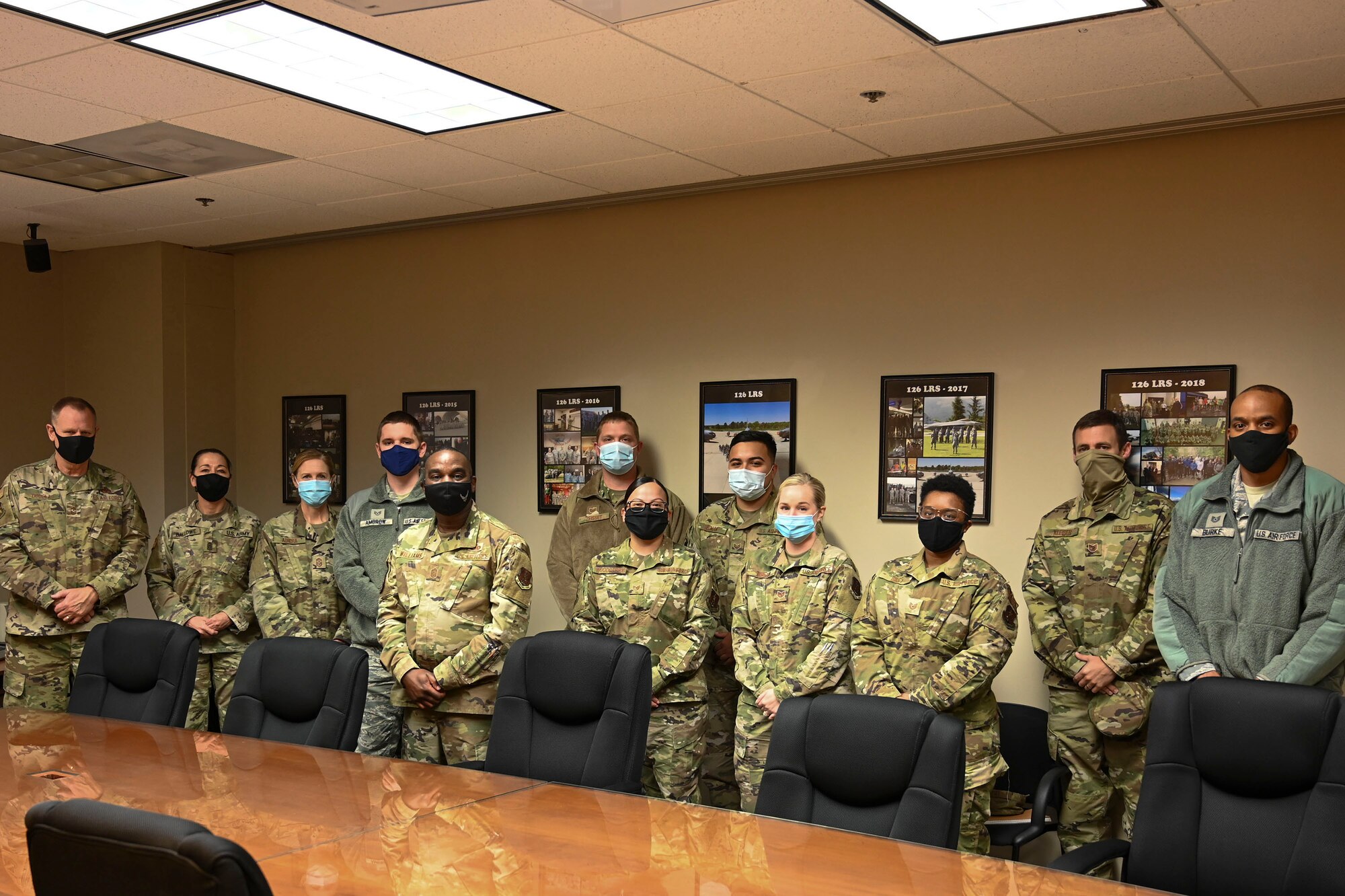 U.S. Air Force Chief Master Sgt. Maurice Williams, command chief master sergeant of the Air National Guard, meets with the 126th Air Refueling Wing’s 5/6 Council comprised of junior noncommissioned officers at Scott Air Force Base, Illinois, Oct. 27, 2020.