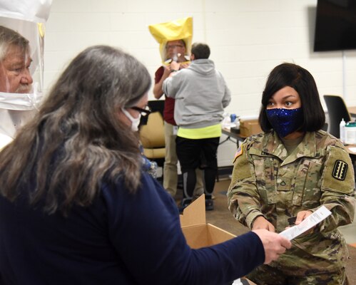 Virginia National Guard Soldiers train civilians from various agencies to conduct N95 respirator mask fit testings Nov. 3, 2020, at Old Dominion EMS Alliance in Henrico County, Virginia.