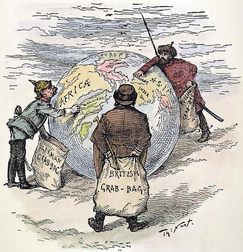 Figure 2.2. Germany, Britain, and Russia in Pursuit of Colonies.
Source: Thomas Nast, “The World’s Plunderers: Germany,
England, and Russia Grab What They Can of Africa and Asia,”
Harper’s Weekly, 1885 (Sarin Images/Granger).