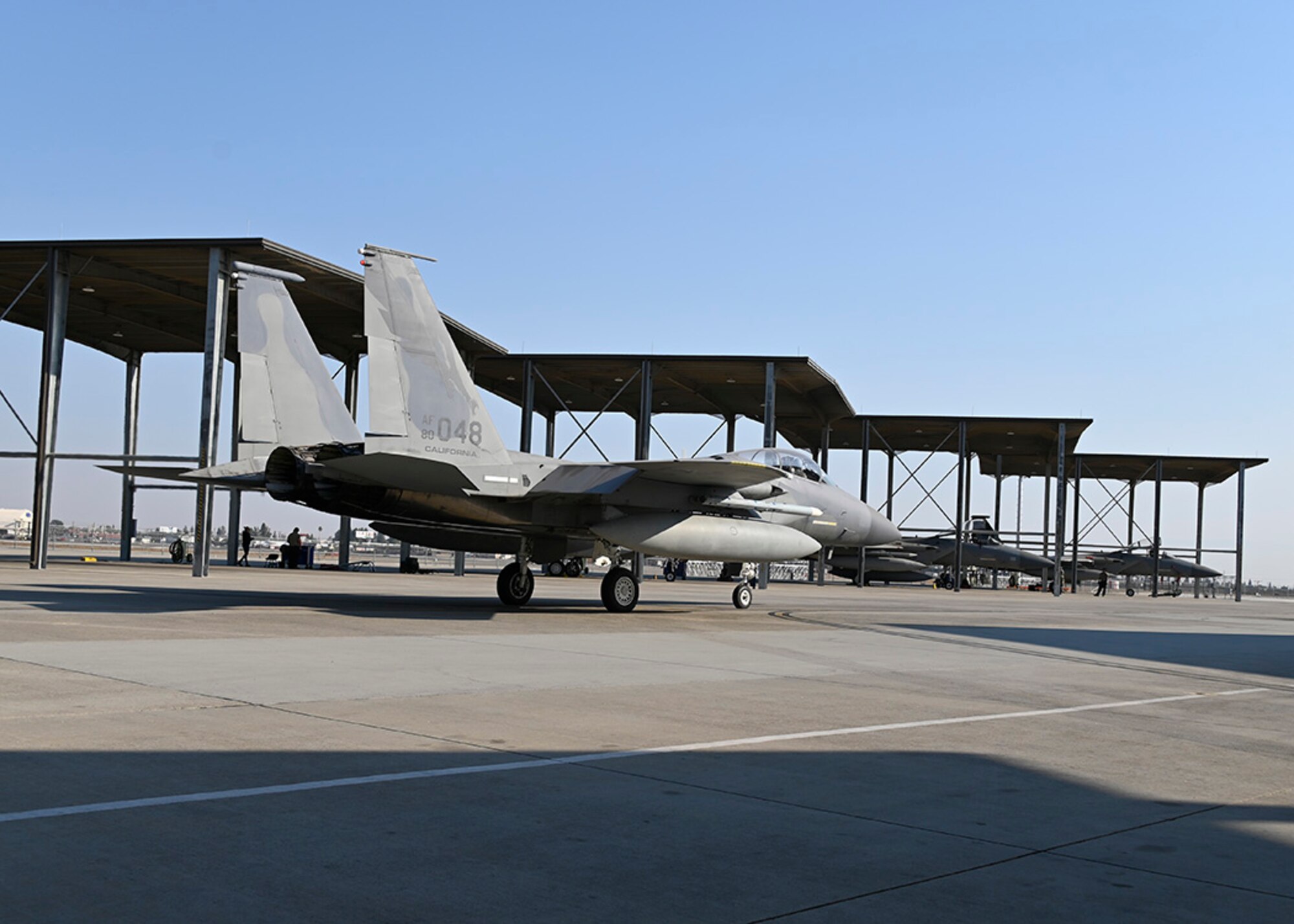 Airmen from the California Air National Guard's 144th Fighter Wing depart for Tyndall Air Force Base, FL to participate in Checkered Flag 21-1. The event is the DoD's largest fighter exercise designed to integrate fourth and fifth-generation aircraft to enhance mobility, deployment, and employment capabilities of Air Force aviators and maintainers. (Air National Guard photo by Master Sgt. Charles Vaughn)
