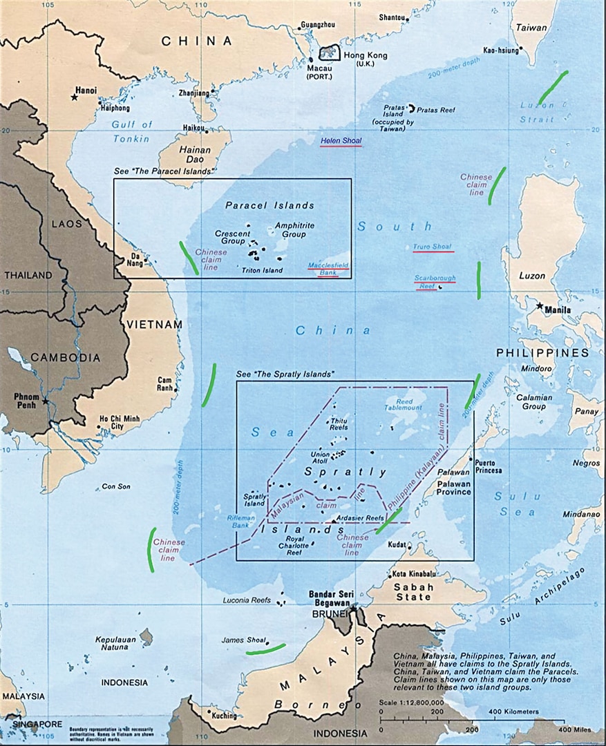 Figure 9.1. China’s Nine-Dash Line (in green) in the South China Sea