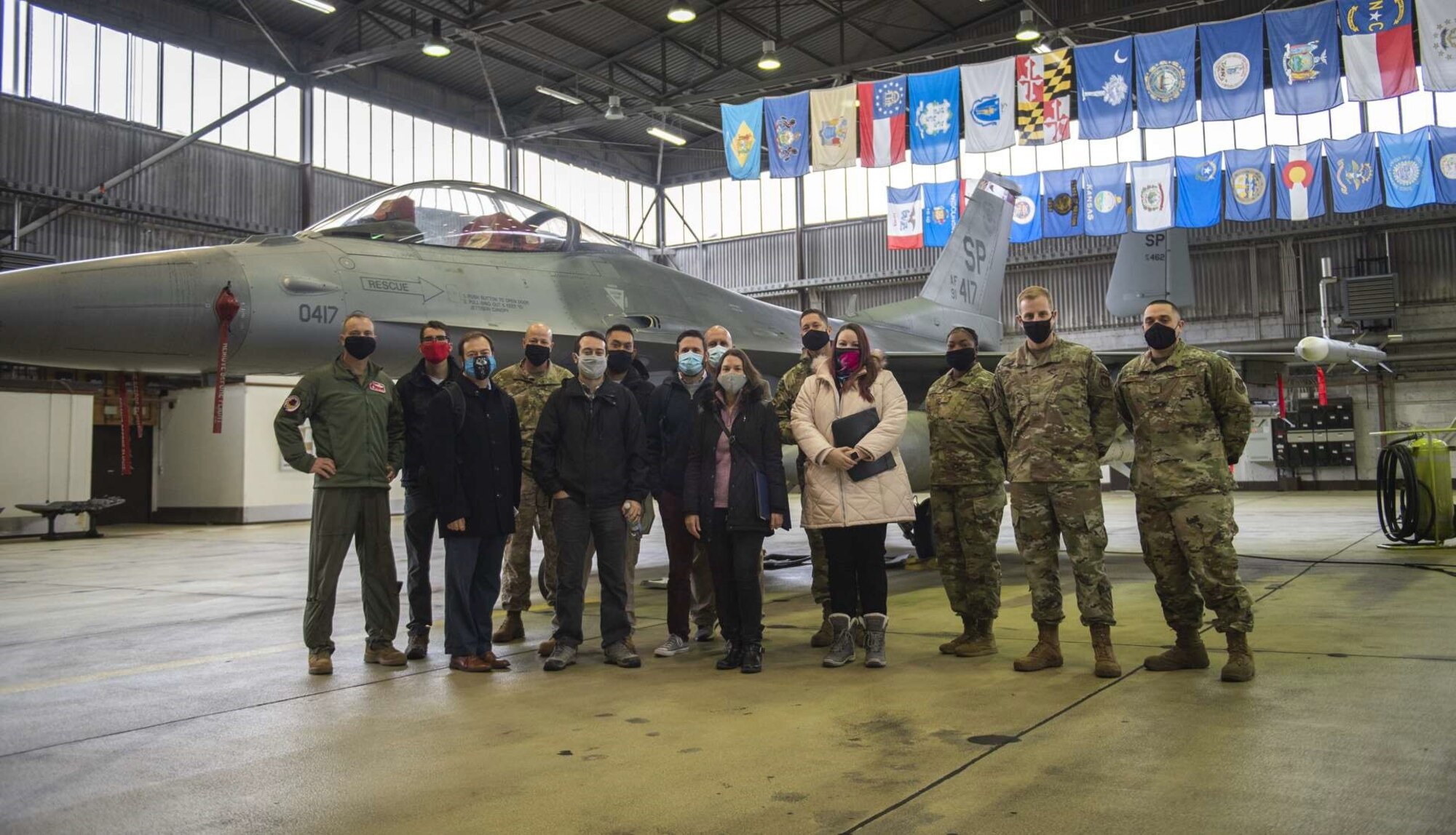 U.S. Air Force Airmen and participants of the Civilian Leadership Development Program pose for a photo in front of an F-16 Fighting Falcon at Spangdahlem Air Base, Germany, Oct. 6, 2020. The CLDP program seeks to broaden civilian participant's knowledge of the USAFE-AFAFRICA mission, structure, culture and business activities of key organizations.
(U.S. Air Force photo by Airman 1st Class Alison Stewart)