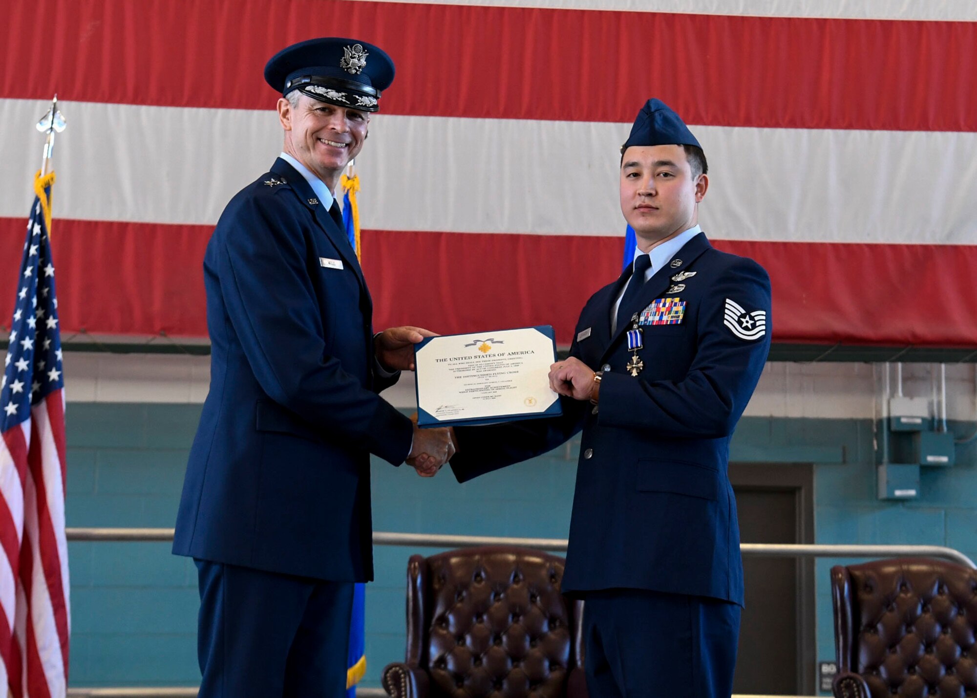 An Airman is awarded the Distinguished Flying Cross.