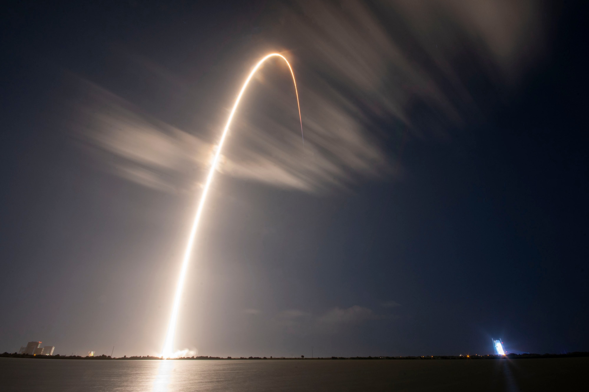 A Falcon 9 carrying GPS III SV04 lifts off from Cape Canaveral Air Force Station, Florida, Nov 5.  The fourth GPS III satellite, it will join the 31 operational satellites currently orbiting the Earth. GPS III brings new capabilities to users, including three times greater accuracy and up to eight times improved anti-jamming capabilities. (Photo courtesy of SpaceX)
