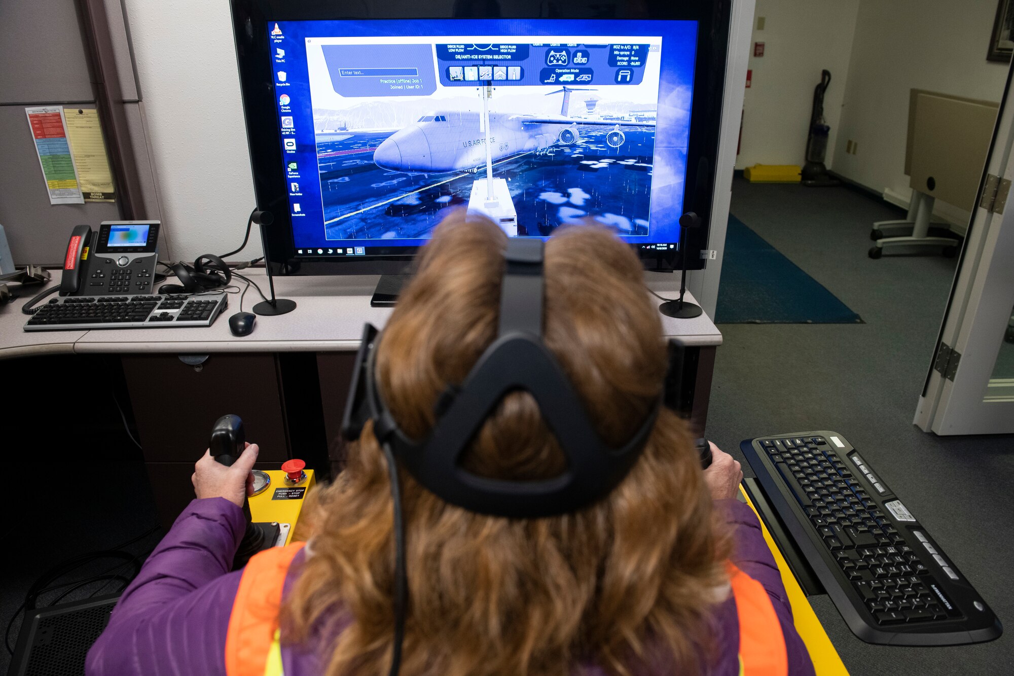 The deicing simulator allows the Airmen to train year-round while saving the Air Force millions of dollars in deicing fluid, equipment maintenance and reduces the risk of potential aircraft damages.