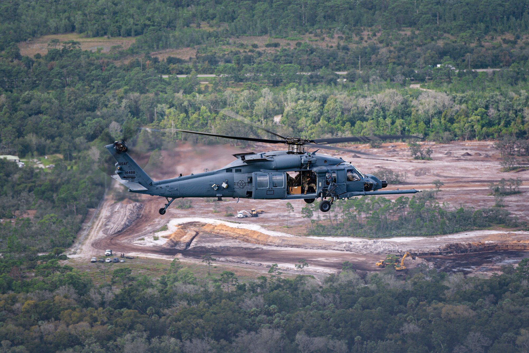 A photo of a helicopter flying