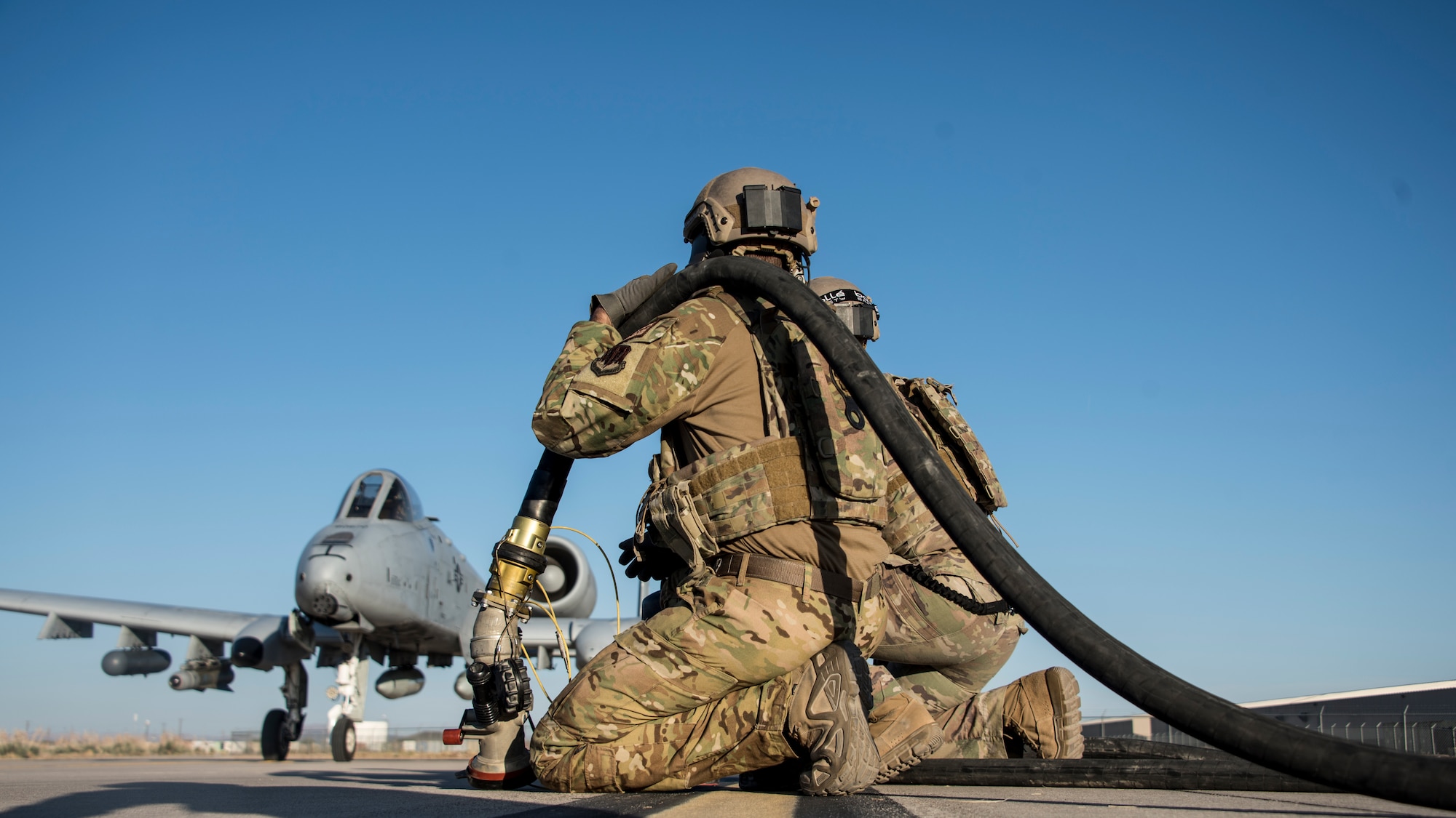 A photo of an Airman performing a FARP mission