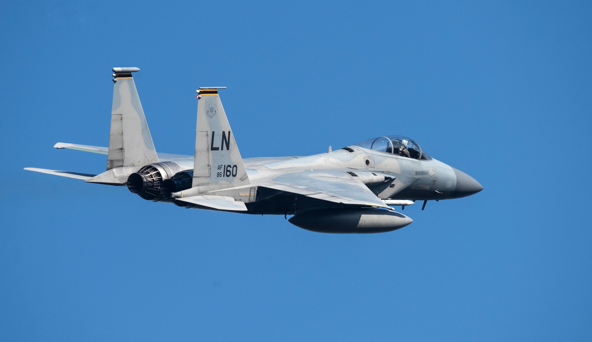 An F-15C Eagle assigned to the 493rd Fighter Squadron takes off in support of exercise Crimson Warrior at Royal Air Force Lakenheath, England, Nov. 6, 2020. Multi-domain integration exercises like Crimson Warrior strengthen NATO interoperability and test high-end capabilities in a contested, degraded, and operationally limited environment. (U.S. Air Force photo by Airman 1st Class Jessi Monte)