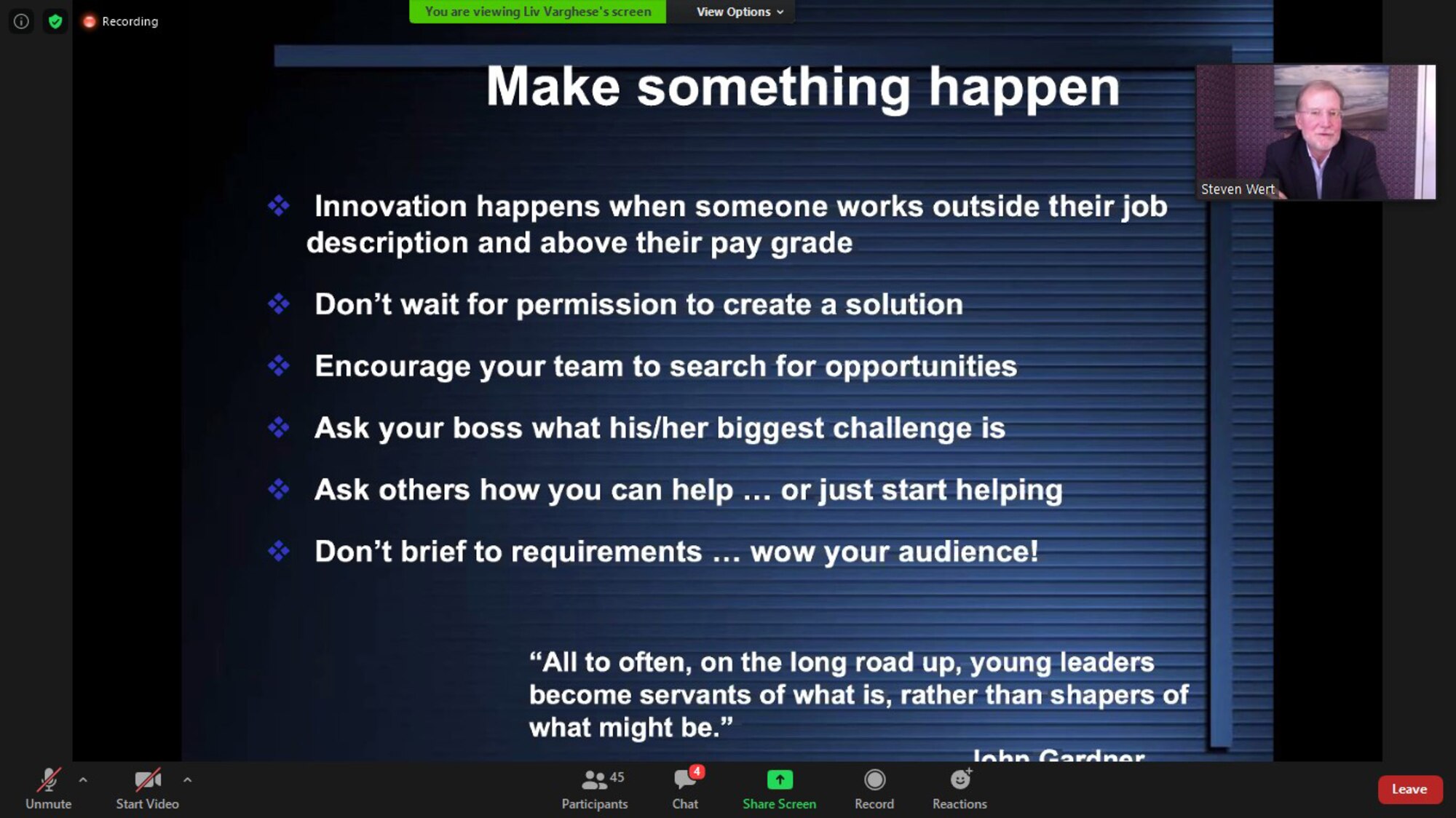 Steve Wert, program executive officer for Digital, gives a presentation during the virtual Banshee training program kickoff event, Nov. 6, on Zoom.