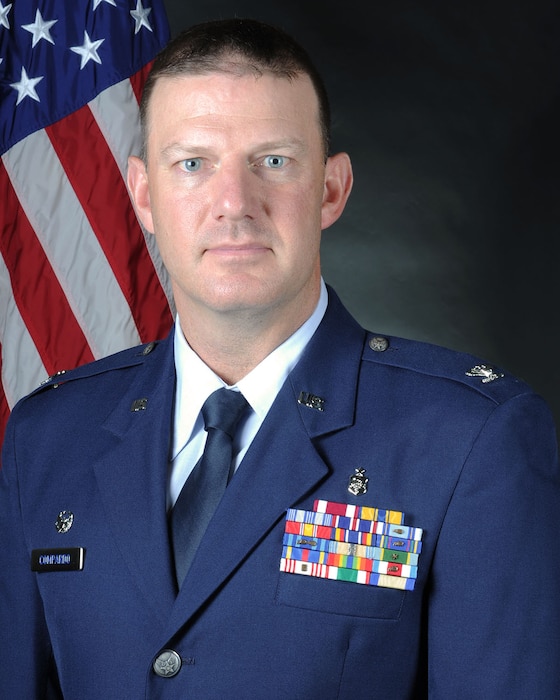 Portrait photo of U.S. Air Force Colonel Troy Compardo, commander of the 126th Medical Group, Scott Air Force Base, Illinois, Nov. 6, 2020.