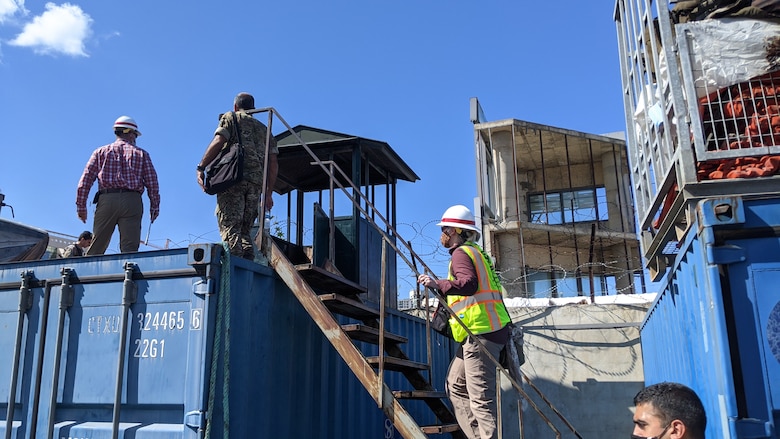 Engineers from the U.S. Army Corps of Engineers Middle East District and members of the Lebanese Armed Forces survey the port at Tripoli Naval Base during a visit in October 2020.