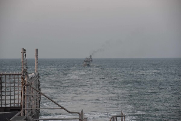 BAY OF BENGAL (Nov. 5, 2020) Ships from the Bangladesh Navy meet with USNS Millinocket (T-EPF 3) in the Bay of Bengal as part of the sea phase of Cooperation Afloat Readiness and Training (CARAT) Bangladesh 2020. This year marks the 26th iteration of CARAT, a multinational exercise designed to enhance U.S. and partner navies' abilities to operate together in response to traditional and non-traditional maritime security challenges in the Indo-Pacific region.