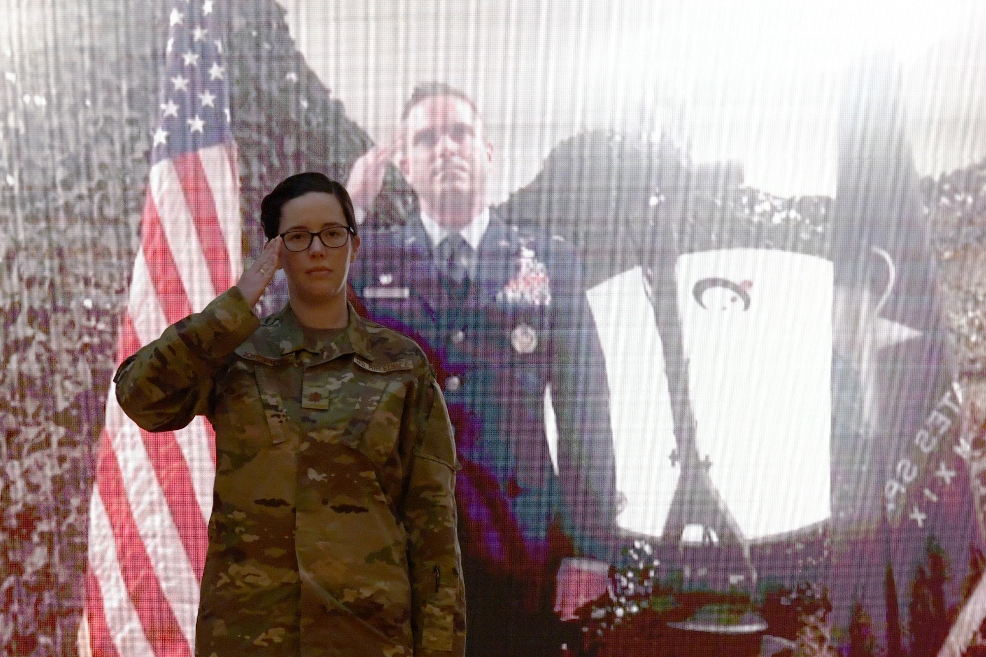 U.S. Space Force Maj. Rachel A. Johnston assumes command of Detachment 2, 73rd Intelligence, Surveillance and Reconnaissance Squadron, during a transition ceremony at Osan Air Base, Republic of Korea, Nov. 5, 2020. The 73rd ISRS is one of the first squadrons to support space operations and acquisition. (U.S. Air Force photo by Senior Airman Noah Sudolcan)