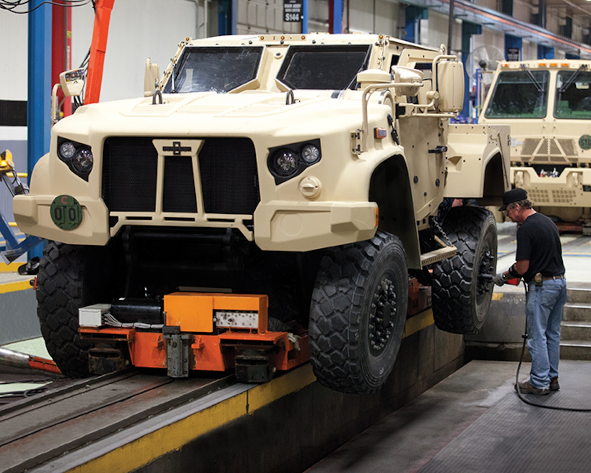 A Joint Light Tactical Vehicle on a production line. The new vehicle will begin replacing up-armored High Mobility Multipurpose Wheeled Vehicles, better known as Humvees in 2021.