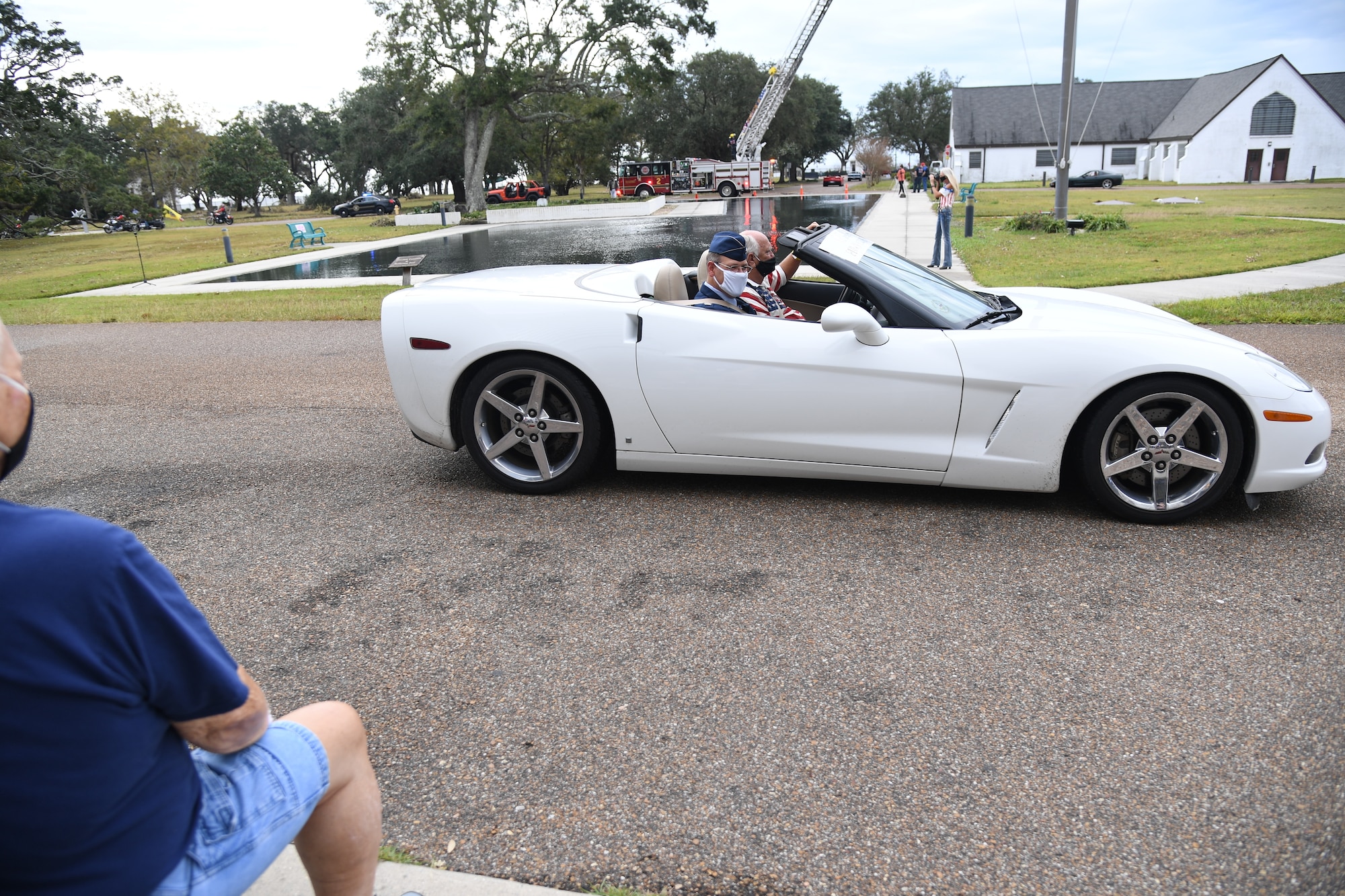 U.S. Air Force Col. James Kafer, 81st Training Wing vice commander, participates in the Gulf Coast Veteran's Day Roll-Thru and Wave Parade outside the Armed Forces Retirement Home at Gulfport, Mississippi, Nov. 7, 2020. Keesler Air Force Base leadership participated in the parade in support of all veterans past and present. (U.S. Air Force photo by Kemberly Groue)