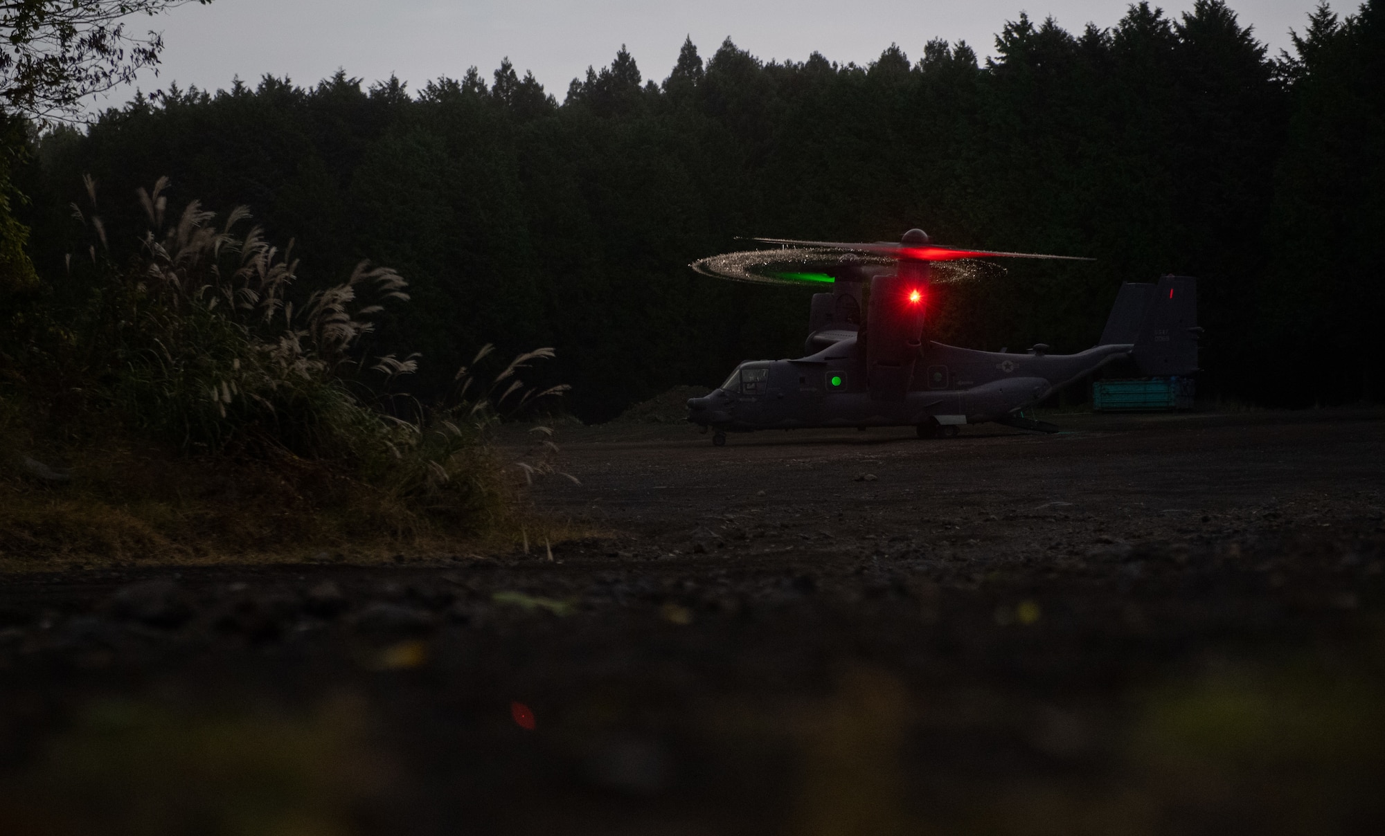 A CV-22 Osprey, assigned to the 353rd Special Operations Group, arrives at a landing zone during a search and rescue training as part of exercise Keen Sword 21